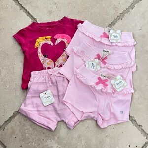 NWT Hatley Baby Girls 12-18M Giraffe T-Shirt and Ruffle Shorts LOT Pink Basics